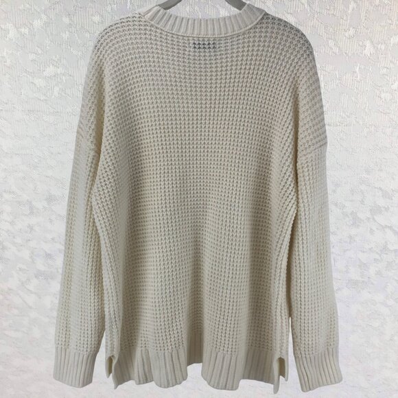 SO Goods For Life Boho Cozy Open-Knit Cream Pullover Crewneck Sweater Size XXL - Picture 2 of 11